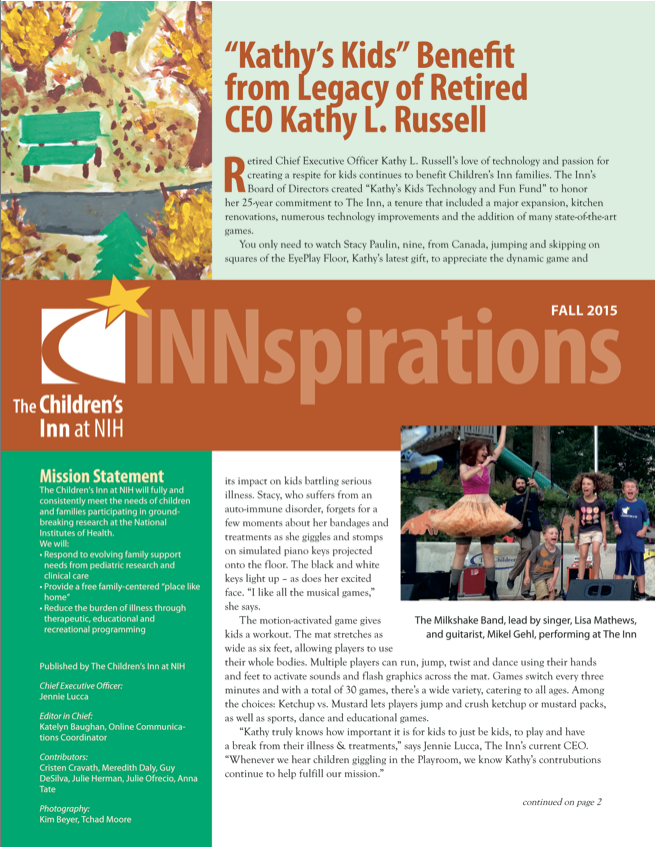 The Children's Inn at NIH Fall newsletter 2015
