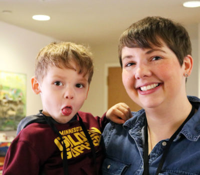 A mother and son in The Inn's bistro