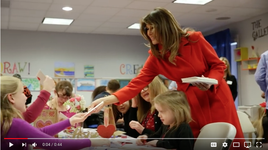 First Lady Melania Trump hands out valentines cards to Inn residents