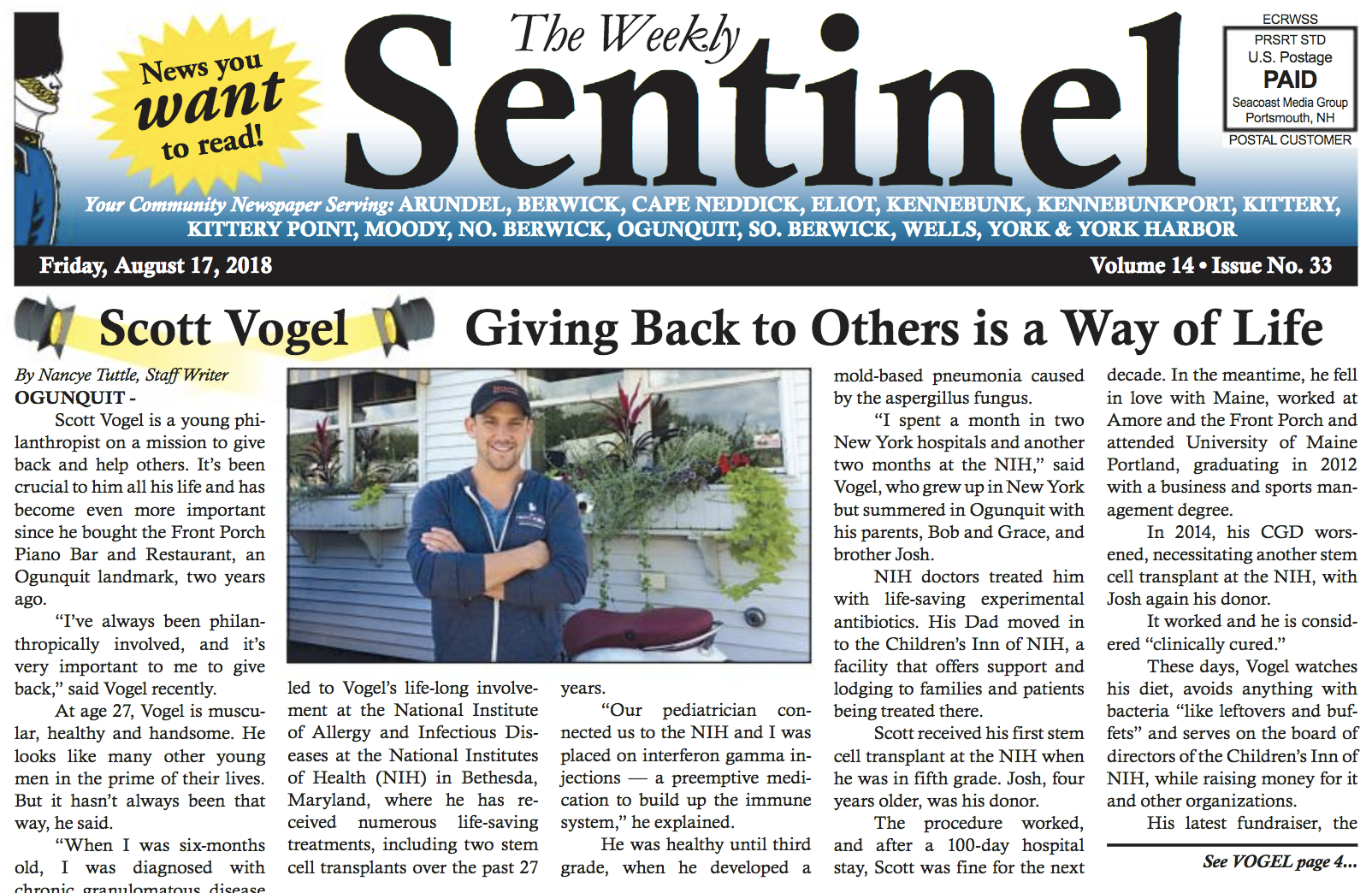 Scott Vogel newspaper article