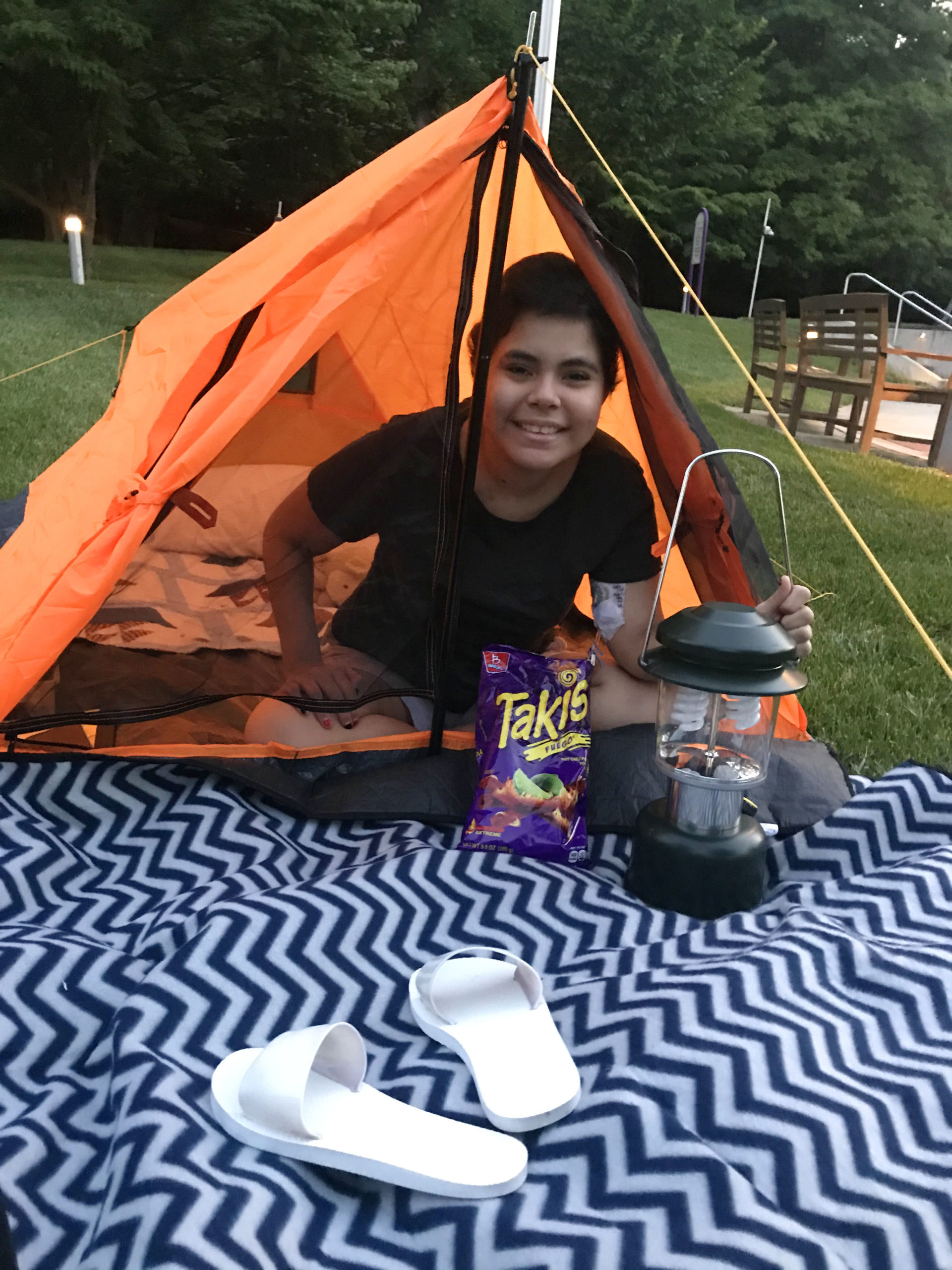 Inn resident Alison in her tent