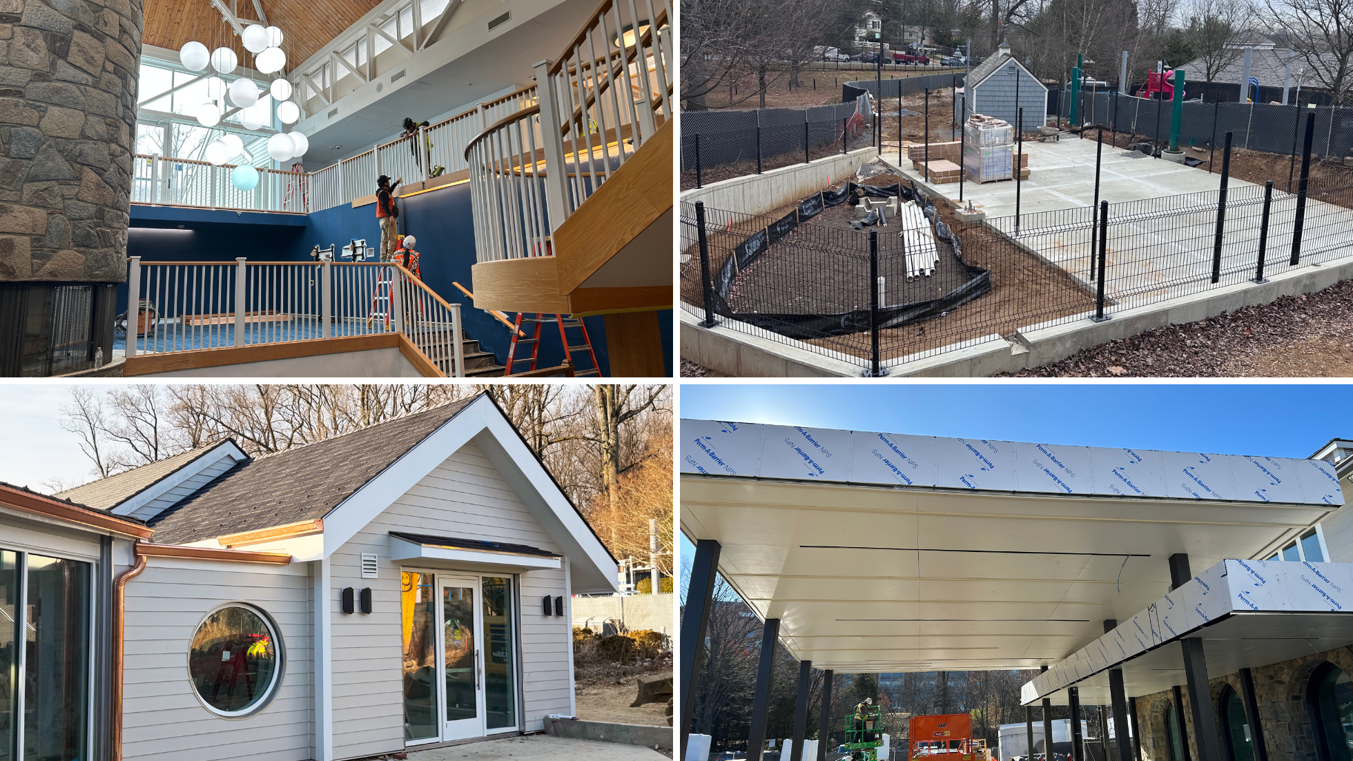 Photo collage showing construction progress on The Inn of Tomorrow